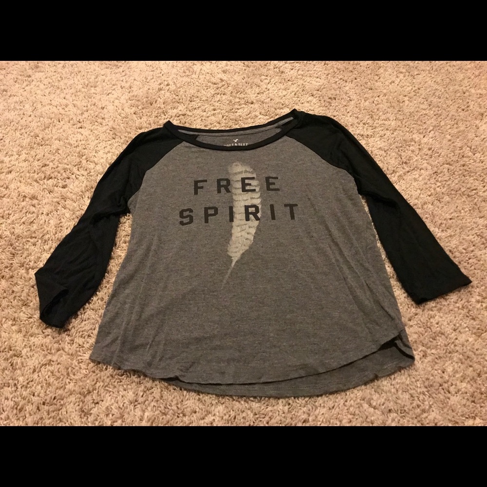Black and Gray Feather Baseball Tee